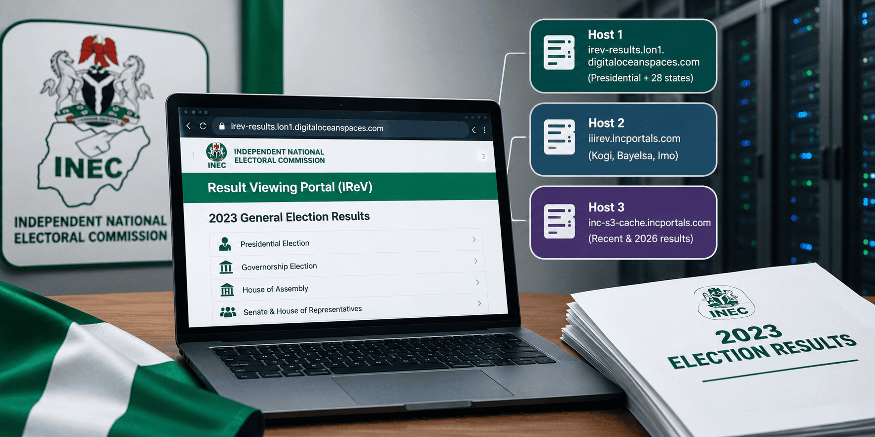 INEC quietly moves 2023 election results to new web servers, while links for three states remain on an old address.